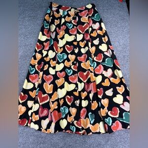 Vintage Terry Ward Black Heart Print Button-Front Maxi Skirt 90’s size Medium